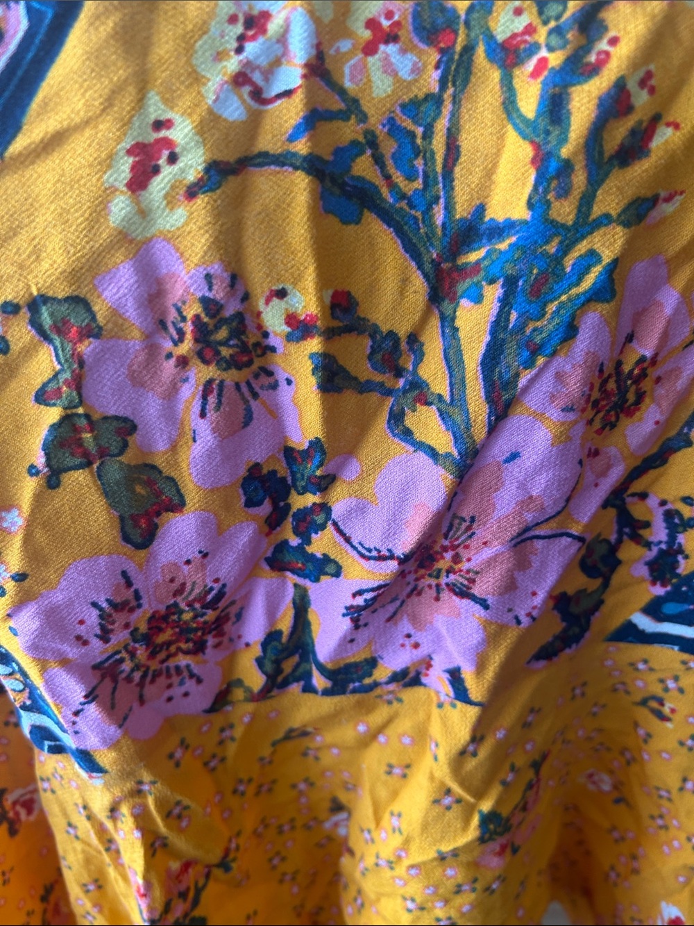 Free People Yellow Floral Halter Tank with Pink and Navy Accents - Picture 3 of 7